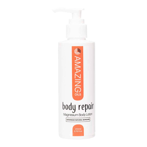 A bottle of vegan and cruelty free magnesium body lotion with a pump.