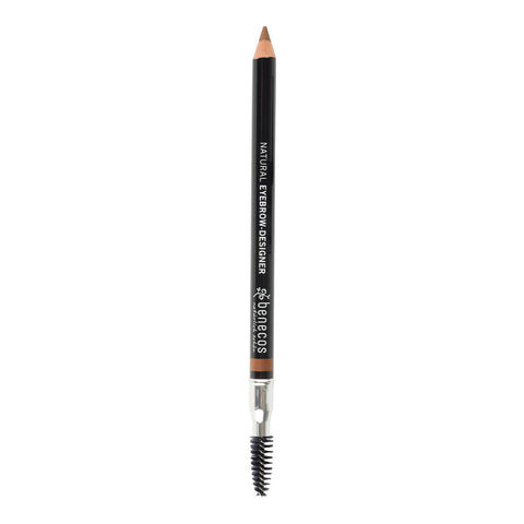 Certified natural gentle brown eyebrow pencil with a pencil on one end and a spoolie brush on the other.