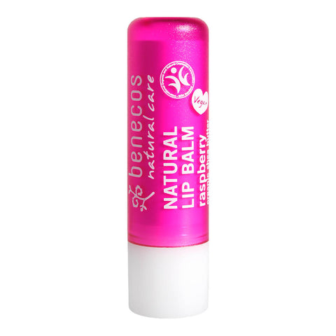 Tube of raspberry flavoured natural lip balm.