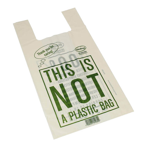 A compostable carry bag laying flat.