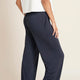 Side of navy blue coloured wide leg pants made of organic bamboo.