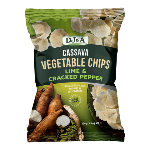 Bag of lime and cracked pepper flavoured vegan vegetable chips.