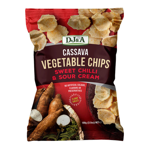 Bag of sweet chilli and sour cream flavoured vegan vegetable chips.