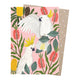 Greeting card made of recycled paper featuring illustrations of cockatoos and botanicals from Negin Maddock.