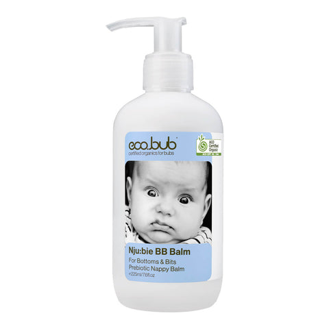 Pump bottle of natural prebiotic nappy balm for babies.