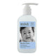 Pump bottle of natural hypoallergenic hair and scalp cleanser for babies.