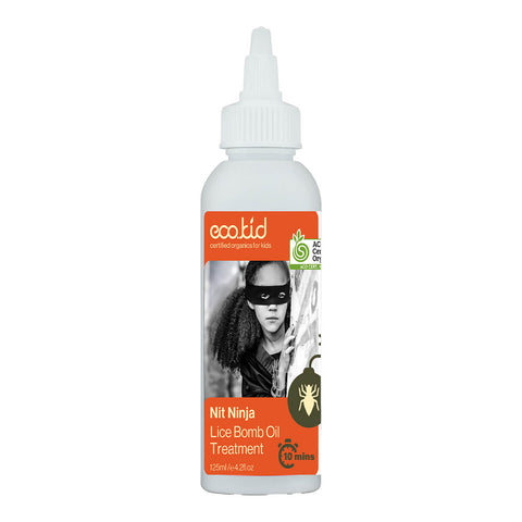 Bottle of natural lice bomb oil treatment for kids.