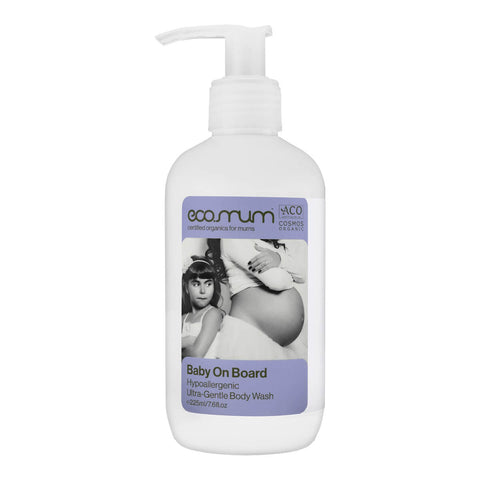 Pumop bottle of natural hypoallergenic body wash for stretched skin, pregnancy and postpartum.