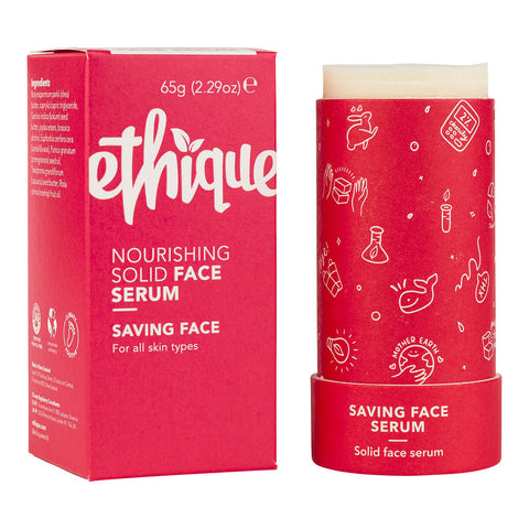 Cardboard tube of a solid face serum suitable for all skin types.