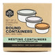 Box of 3 stainless steel round containers with pastel coloured lids.