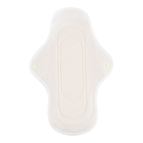 Inside view of a hannahPAD reusable medium pad made from certified organic cotton, featuring double snap fasteners and silicone grips to prevent slippage.