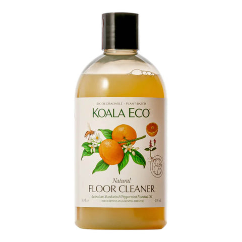 Plastic bottle of mandarin and peppermint natural floor cleaner.