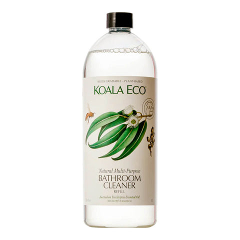 Refill bottle of natural multi-purpose bathroom cleaner with Australian eucalyptus essential oil.