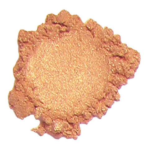 Swatch of Kylie's Professional Mineral Goddess Eyeshadow in the shade 'Rose Gold', a medium, rosy-gold colour.