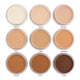 9 shades of Kylie's Professional Mineral Goddess Luxury Cream Foundation. Shades are Enchant, Heaven, Delicate, Pure, Angel, Aphrodite, Wonder, Divine, and Cocoa.