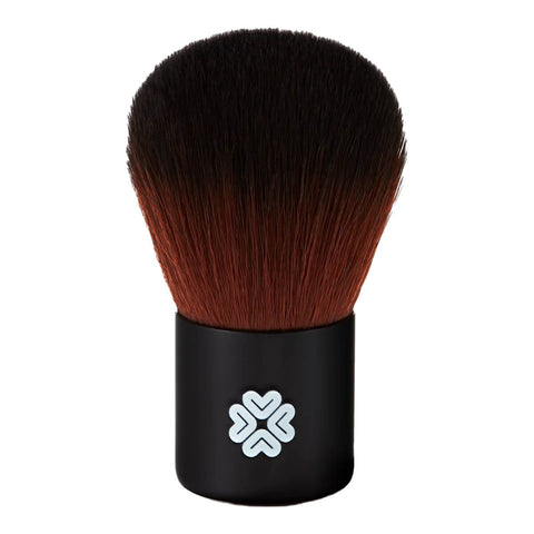 Mini vegan kabuki makeup brush with rounded edges ideal for applying foundation.