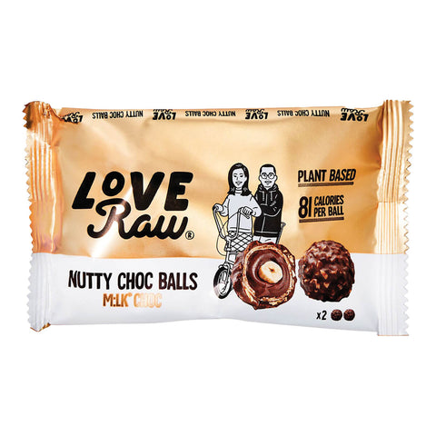 Packet of vegan chocolate balls with nuts and milk chocolate.