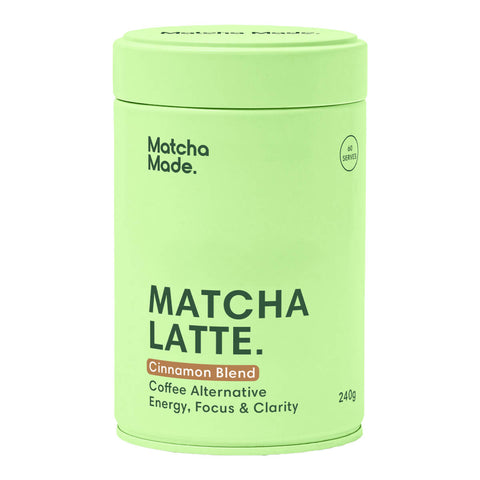 240g tin of Matcha Made Cinnamon Matcha Latte, a coffee alternative flavoured with cinnamon that promotes energy, focus, and clarity. Sustainably grown and harvested in Uji, Japan, and is certified organic and pesticide-free.