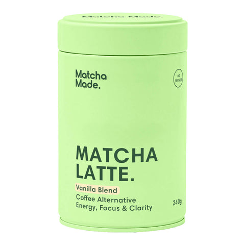 240g tin of Matcha Made Vanilla Matcha Latte, a coffee alternative flavoured with vanilla that promotes energy, focus, and clarity. Sustainably grown and harvested in Uji, Japan, and is certified organic and pesticide-free.