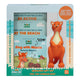 Mizzie The Kangaroo Newborn Gift Set, containing a natural teething toy, a sound baby book, and 2 interactive baby books.