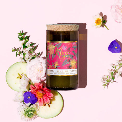 Australiana Reclaimed Wine Bottle Soy Wax Candle - Wildflowers