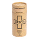 Cardboard tube of 25 PATCH Natural Bamboo Bandages that are compostable, hypoallergenic, and breathable.