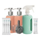 Eco cleaning kit featuring a spray bottle, 4 natural all-purpose cleaner refills, 2 rose coloured foaming hand wash bottles, 4 foaming hand wash refills, and a steel scrubber.