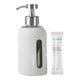 Grey coloured foaming hand wash bottle and 2 refill sachets.