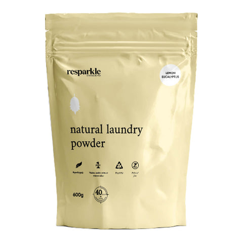 Bag of lemon eucalyptus scented natural laundry powder.