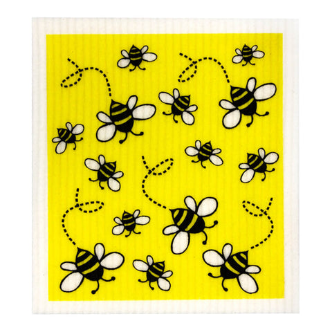 Compostable sponge cloth with a bee design.