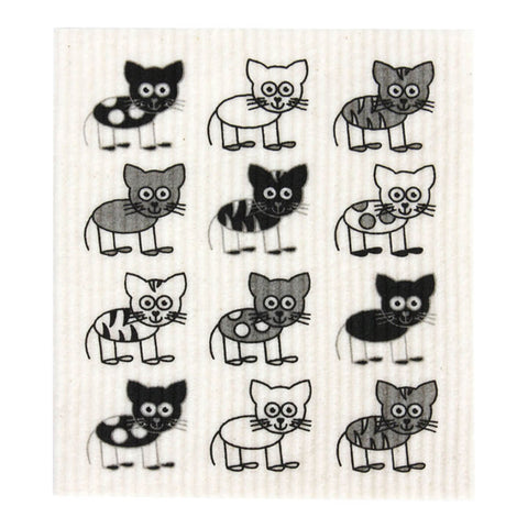 Compostable sponge cloth with a cat design.