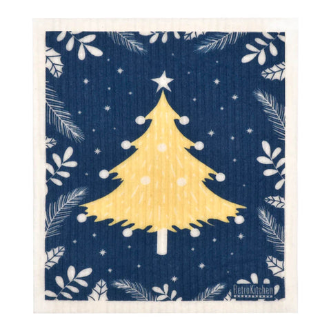 Compostable sponge cloth with a Christmas tree design.