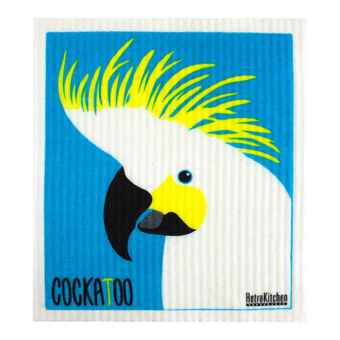 Compostable sponge cloth with a cockatoo design.