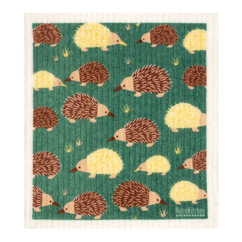 Compostable sponge cloth with an echidnas design.