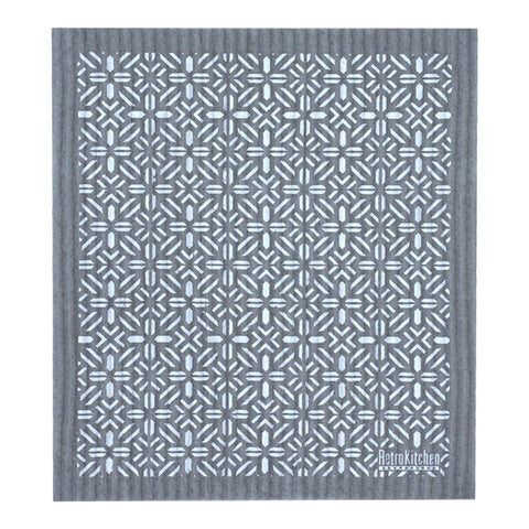 Compostable sponge cloth with a geometric design.