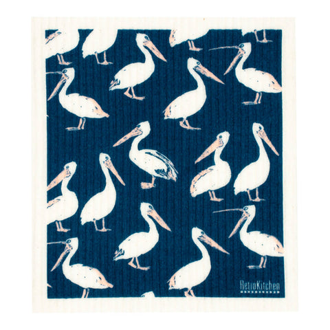 Compostable sponge cloth with a pelican design.