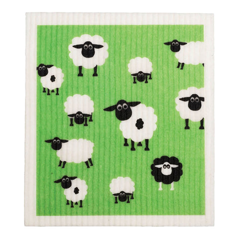 Compostable sponge cloth with a sheep design.