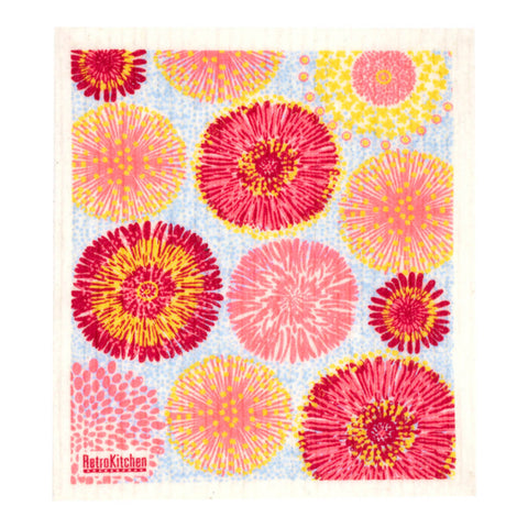 Compostable sponge cloth with a waratah design.