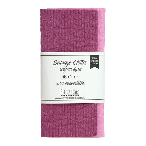 Set of 2 dark and light pink organic dyed compostable sponge cloths.