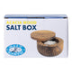 Salt of the Earth Acacia Wood Salt Box packaging, crafted from one solid piece of acacia wood without use of any glues or chemicals. An ideal way to store your Celtic sea salt and allow your salt to breathe.