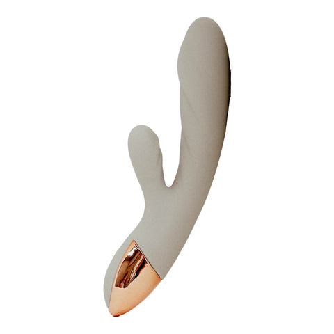 Viola Green Essence Rabbit Vibrator in Pistachio nude colour, a dual-action rabbit vibrator. With whisper-quiet motors and customisable settings, allowing you to tailor all your intimate experiences. Its ribbed shaft adds delightful textures, taking your pleasure to elevated heights. Crafted from sustainable materials, Essence is an eco-friendly choice that combines sophistication with responsible pleasure, ensuring every intimate moment is both satisfying and guilt-free.