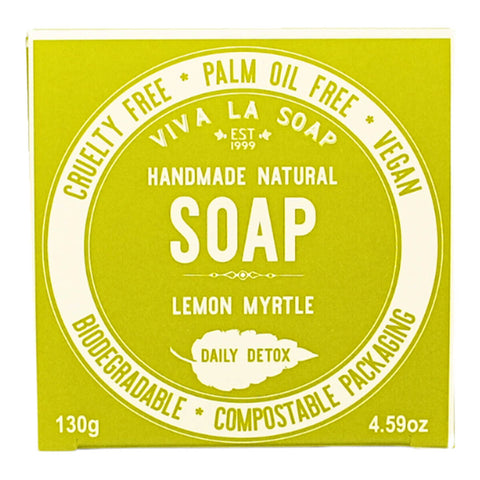 A box of handmade and natural Daily Detox, lemon myrtle soap.