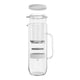 Exploded view of 2L waterdrop Lucy Filter Carafe water filtering jug made of robust, odourless and tasteless borosilicate glass, and features a minimal and sleek design.