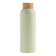 600ml stainless steel, double-walled waterdrop Thermo Steel drink bottle in a matte pastel olive colour with a bamboo cap.